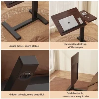 Folding Overbed Bedside Desk with Tilting Tray, Mobile Rolling Laptop Stand with Adjustable Height , 31.5″ L x 16″ W x 38″ H, Walnut+Black(m-6)