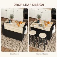 HOMCOM Kitchen Island with Storage, Rolling Kitchen Cart with Foldable Drop Leaf, Power Outlet and USB Ports, Black(m-4)