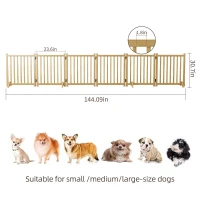 6-Panel Wooden Freestanding Dog Gate, Indoor Pet Fence with Folding Design, No Assembly Required, 144" L x 23.5" W x 31" H, Natural(m-3)