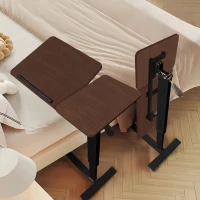 Folding Overbed Bedside Desk with Tilting Tray, Mobile Rolling Laptop Stand with Adjustable Height , 31.5″ L x 16″ W x 38″ H, Walnut+Black(m-9)