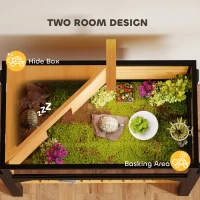 PawHut Wooden Tortoise Habitat with Storage Shelf, Tortoise Enclosure with Clear Windows, Openable Top, Lamp Holder, Yellow(m-6)