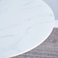 Marble Texture Round Dining Table with MDF Top and Steel Base, Easy to Install and Clean, 23.5" L x 20" W x 29" H, White Marble(m-8)