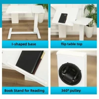 Overbed Bedside Desk with Tilting Tray, Mobile Rolling Laptop Stand, Height Adjustable Table with Wheels, 31.5″ L x 16″ W x 38″ H, White(m-4)