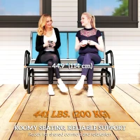 Outsunny Patio Double Glider Outdoor Steel Sling Fabric Gliding Bench Garden Swing Chair Heavy-Duty Porch Rocker Garden Loveseat Blue(m-7)