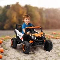 Qaba 12V Kids Ride On Car with Remote Control, Battery Powered Electric UTV with Spring Suspension for Aged 3-5 Years, Orange(m-8)