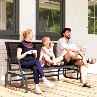 Outsunny 3-Person Outdoor Patio Glider Bench, Porch Glider Swing with 3 Seats, Breathable Mesh Fabric, Metal Frame, Black(m-10)