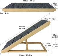 Dog Ramp with Extra Wide Non-Slip Rubber Surface, Foldable Pet Ramp for Bed, Adjustable Solid Wood Design, 39.5″ L x 16″ W x 23.5″ H, Natural(m-3)