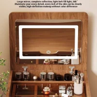 3-in-1 Vanity Desk with Flip Top Mirror, Dressing Table, Compact Makeup Vanity Set with Visible Glass Desktop, 23.5" L x 16" W x 31.5" H, Walnut(m-6)