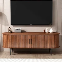 55" Modern TV Stand with Storage Compartment and Sliding Door, Gaming Entertainment Center with Cabinet, 55" L x 16" W x 21.5" H, Walnut(m-8)