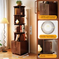 5-Tier 360-Degree Rotating Corner Bookshelf with Drawer, Wood Book Shelf Organizer for Bedroom, Living Room, 18" L x 18" W x 70" H, Walnut Brown(m-5)