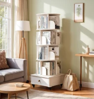 Rotating Bookshelf with 360-Degree Rotating Design, Wood Narrow Book Shelf Organizer for Bedroom, Living Room, 18″ L x 18″ W x 51″ H, White(m-6)