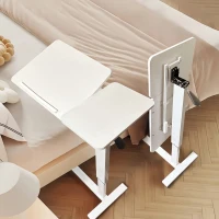 Overbed Bedside Desk with Tilting Tray, Mobile Rolling Laptop Stand, Height Adjustable Table with Wheels, 31.5″ L x 16″ W x 38″ H, White(m-7)