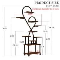 Heart-Shaped Indoor Plant Stand with Grow Lights, S-Shaped Rack for Home and Patio, 35.5″ L x 10″ W x 65″ H, Black+Dark Walnut(m-3)