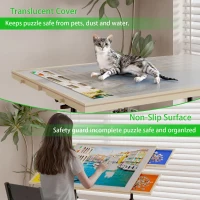 Wooden 1500 Piece Puzzle Table with Drawer, Adjustable Height, Rolling Puzzle Table with Wheels, 35" L x 27" W x 37.5" H, Black+Natural(m-5)