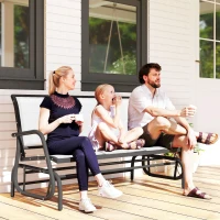 Outsunny 3-Person Outdoor Patio Glider Bench, Porch Glider Swing with 3 Seats, Breathable Mesh Fabric, Metal Frame, Cream White(m-10)