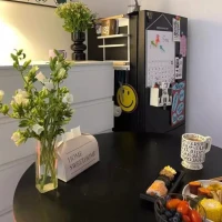 Modern Round Dining Table with MDF Top and Steel Base, Strong Construction, Easy Assembly and Cleaning, 23.5″ L x 23.5″ W x 29″ H, Black(m-9)