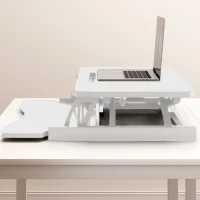 Desk Converter with Wide Keyboard Tray, Height Adjustable Sit to Stand Riser, Laptop Workstation, 31.5" L x 17" W x 4.5" H, White(m-9)