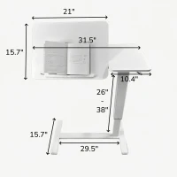 Overbed Bedside Desk with Tilting Tray, Mobile Rolling Laptop Stand, Height Adjustable Table with Wheels, 31.5″ L x 16″ W x 38″ H, White(m-3)