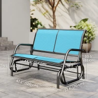 Outsunny Patio Double Glider Outdoor Steel Sling Fabric Gliding Bench Garden Swing Chair Heavy-Duty Porch Rocker Garden Loveseat Blue(m-3)