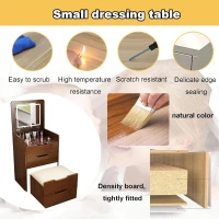 3-in-1 Vanity Desk with Flip Top Mirror, Dressing Table, Compact Makeup Vanity Set with Visible Glass Desktop, 23.5" L x 16" W x 31.5" H, Walnut(m-7)