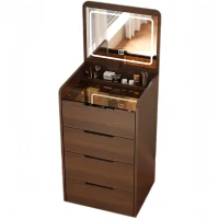 3-in-1 Vanity Desk with Flip Top Mirror, Compact Makeup Vanity Set with Visible Glass Desktop and 3 Drawers, 20" L x 16" W x 31.5" H, Walnut(m-13)