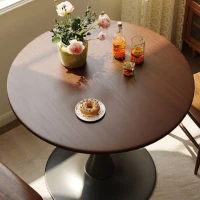 Modern Round Dining Table with Modern Design, MDF Top with Steel Base, Easy Assembly and Cleaning, 23.5" L x 23.5" W x 29" H, Walnut(m-8)