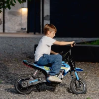 Qaba 24V Kids Motorcycle, Electric Dirt Bike with 250W Motor, Up to 9.9 MPH, 12" Inflatable Tires and Rear Suspension, Blue(m-9)