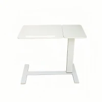 Overbed Bedside Desk with Tilting Tray, Mobile Rolling Laptop Stand, Height Adjustable Table with Wheels, 31.5″ L x 16″ W x 38″ H, White(m-2)