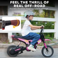 Qaba 24V Kids Motorcycle, Electric Dirt Bike with 250W Motor, Up to 9.9 MPH, 12" Inflatable Tires and Rear Suspension, Pink(m-5)