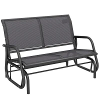 Outsunny Patio Double Glider Outdoor Steel Sling Fabric Gliding Bench Garden Swing Chair Heavy-Duty Porch Rocker Garden Loveseat Grey(m-2)