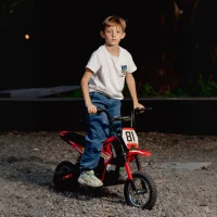Qaba 24V Kids Motorcycle, Electric Dirt Bike with 250W Motor, Up to 9.9 MPH, 12" Inflatable Tires and Rear Suspension, Red(m-9)