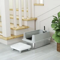 PawHut Extra Large Stainless Steel Cat Litter Box with Scoop & Pad, Anti-Urine Leakage, Easy Cleaning, Non-Sticky(m-9)