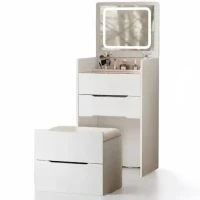 3-in-1 Vanity Desk with Flip Top Mirror, Compact Makeup Vanity Set with Visible Glass Desktop, Dressing Table, 20" L x 17" W x 31.5" H, White(m-8)