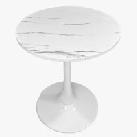 Marble Texture Round Dining Table with MDF Top and Steel Base, Easy to Install and Clean, 23.5" L x 20" W x 29" H, White Marble(m-2)
