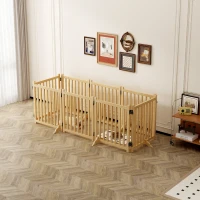 8-Panel Wooden Freestanding Dog Gate with Folding Design, Indoor Pet Fence for Dogs, No Assembly Required, 192.5″ L x 31″ H, Natural(m-7)