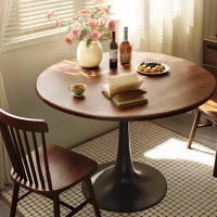 Modern Round Dining Table with Modern Design, MDF Top with Steel Base, Easy Assembly and Cleaning, 23.5" L x 23.5" W x 29" H, Walnut(m-7)