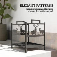 Outsunny Heavy Duty Log Stand, Firewood Rack Outdoor with Handles, Wood Storage Holder for Fireplace, Black(m-6)