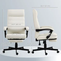 Vinsetto Office Chair, High Back Desk Chair, Swivel Recliner with Adjustable Height, Footrest and Padded Armrest, Cream White(m-3)
