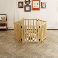 6-Panel Wooden Freestanding Dog Gate, Indoor Pet Fence with Folding Design, No Assembly Required, 144" L x 23.5" W x 31" H, Natural(m-1)