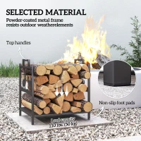 Outsunny Heavy Duty Log Stand, Firewood Rack Outdoor with Handles, Wood Storage Holder for Fireplace, Black(m-4)