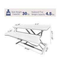 Desk Converter with Wide Keyboard Tray, Height Adjustable Sit to Stand Riser, Laptop Workstation, 31.5" L x 17" W x 4.5" H, White(m-3)