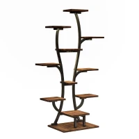 Indoor Plant Stand with Adjustable Grow Lights, Metal Vase-Shaped Plant Holder for Patio, 21.5″ L x 10″ W x 64.5″ H, Black+Dark Walnut(m-2)