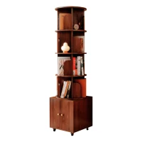 5-Tier 360-Degree Rotating Corner Bookshelf with Drawer, Wood Book Shelf Organizer for Bedroom, Living Room, 18" L x 18" W x 70" H, Walnut Brown(m-8)