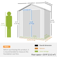 Outsunny 6x4.5FT Plastic Shed, Lockable Garden Tool Storage House with Double Doors and Vent, Grey(m-3)