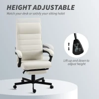 Vinsetto Office Chair, High Back Desk Chair, Swivel Recliner with Adjustable Height, Footrest and Padded Armrest, Cream White(m-4)