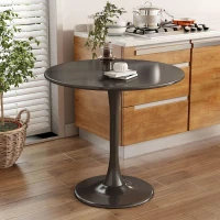 Modern Round Dining Table with Strong Metal Base, Kitchen Dining Room Furniture, Easy to Assemble and Clean, 31.5″ L x 31.5″ W x 29″ H, Black(m-7)