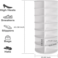 7-Tier Rotating Shoe Rack Tower with Sturdy Construction, 360-Degree Shoe Display with 28-Pair Capacity, 23.5" L x 23.5" W x 63.5" H, White(m-3)