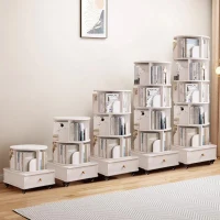 Rotating Bookshelf with Drawer and 360-Degree Display, Wood Narrow Book Shelf Organizer for Small Spaces, 18" L x 18" W x 69" H, White(m-7)