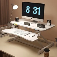 Desk Converter with Wide Keyboard Tray, Height Adjustable Sit to Stand Riser, Laptop Workstation, 31.5" L x 17" W x 4.5" H, White(m-1)