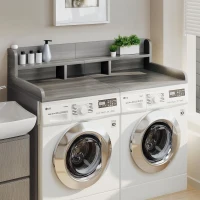 Practical Washer Dryer Countertop with Non-slip Pads, Wood Shelf Topper with Edge, Double Layer Organizer, 54" L x 27.5" W x 12" H, Gray+White(m-1)